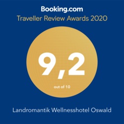 Auszeichnung 9,2 von booking.com Hotel Oswald