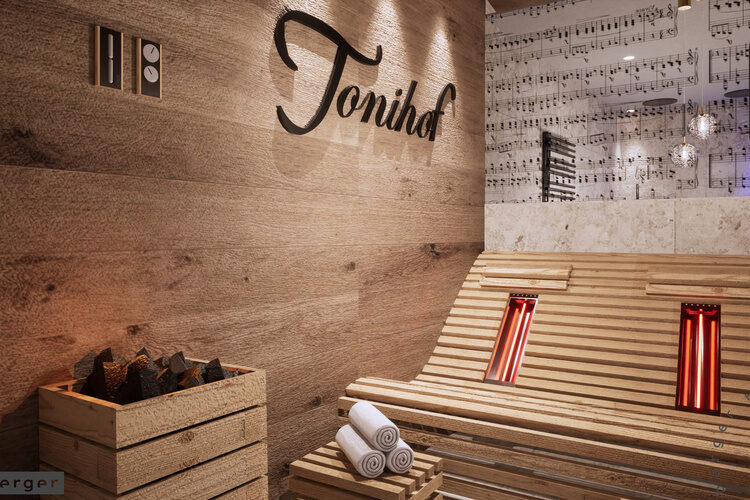 Eine modern designte Infrarotsauna im Wellnesshotel.
